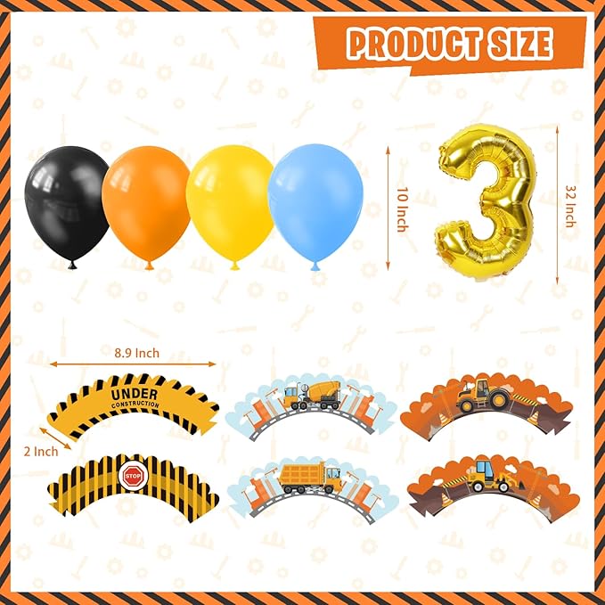 Construction Birthday Party Supplies for 3 Year Old Boy 139 Pcs Dump