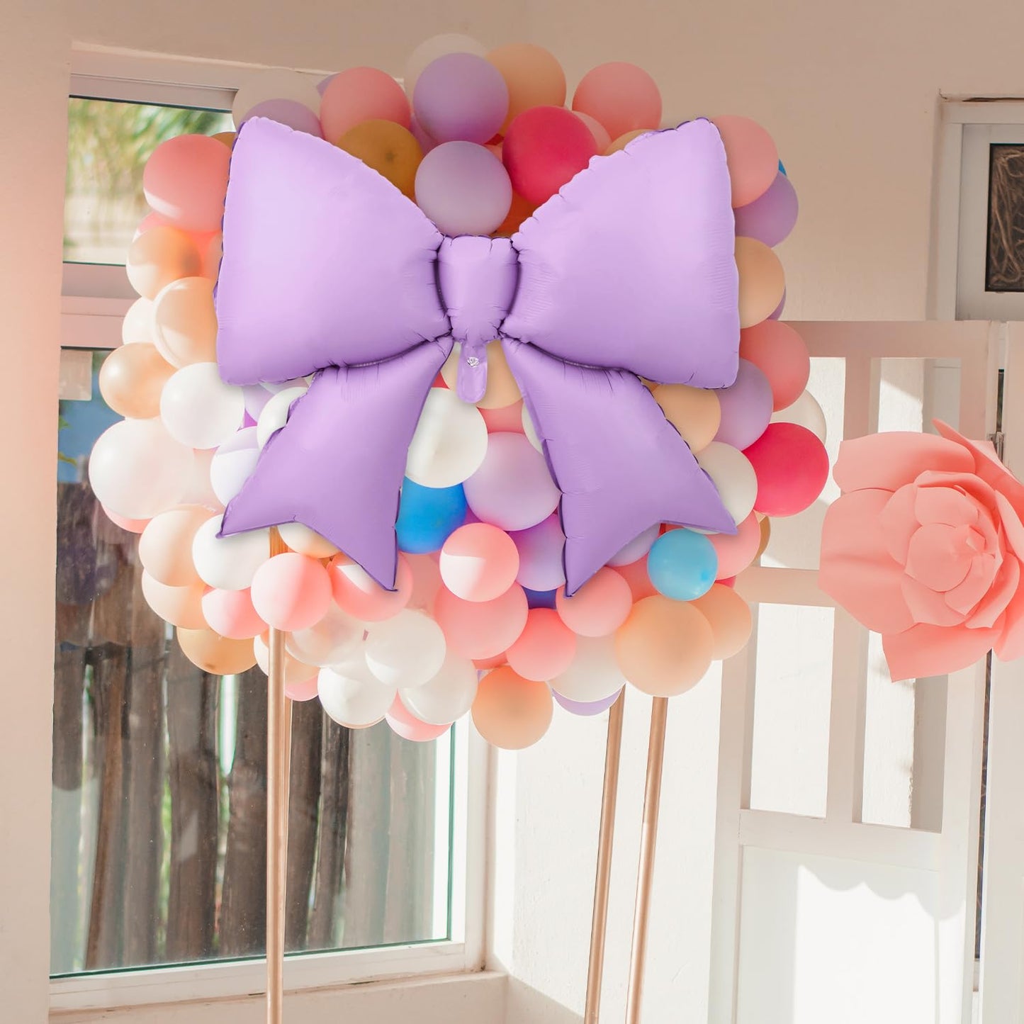 2pcs Large Bow Balloons, Bow Themed Party Decorations Elegant Coq Purp