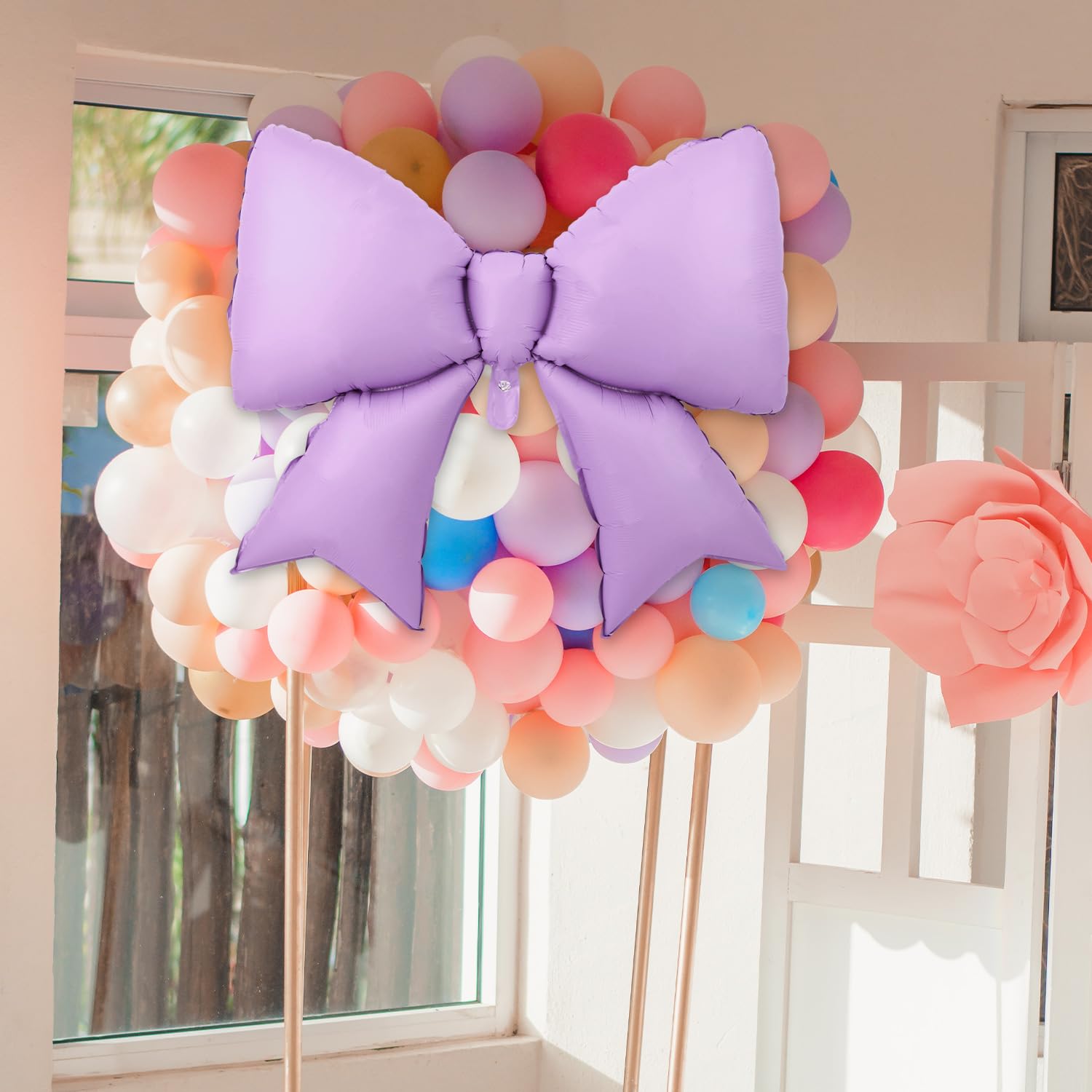 2pcs Large Bow Balloons, Bow Themed Party Decorations Elegant Coq Purp