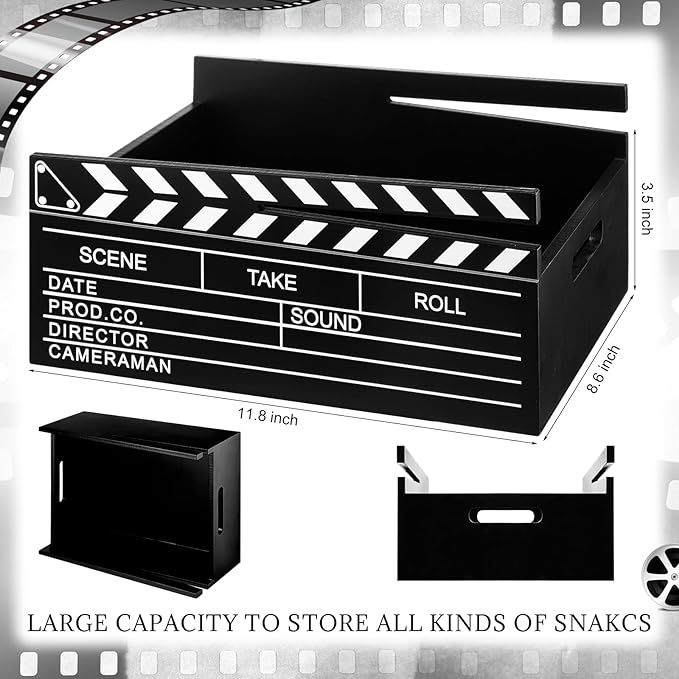 Movie Night Supplies Snack Trays with Handles Reusable Wooden Movie
