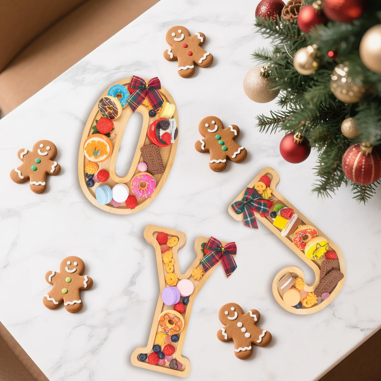 Nsoyos 3PCS Bamboo Christmas Decorations Letters Charcuterie Board