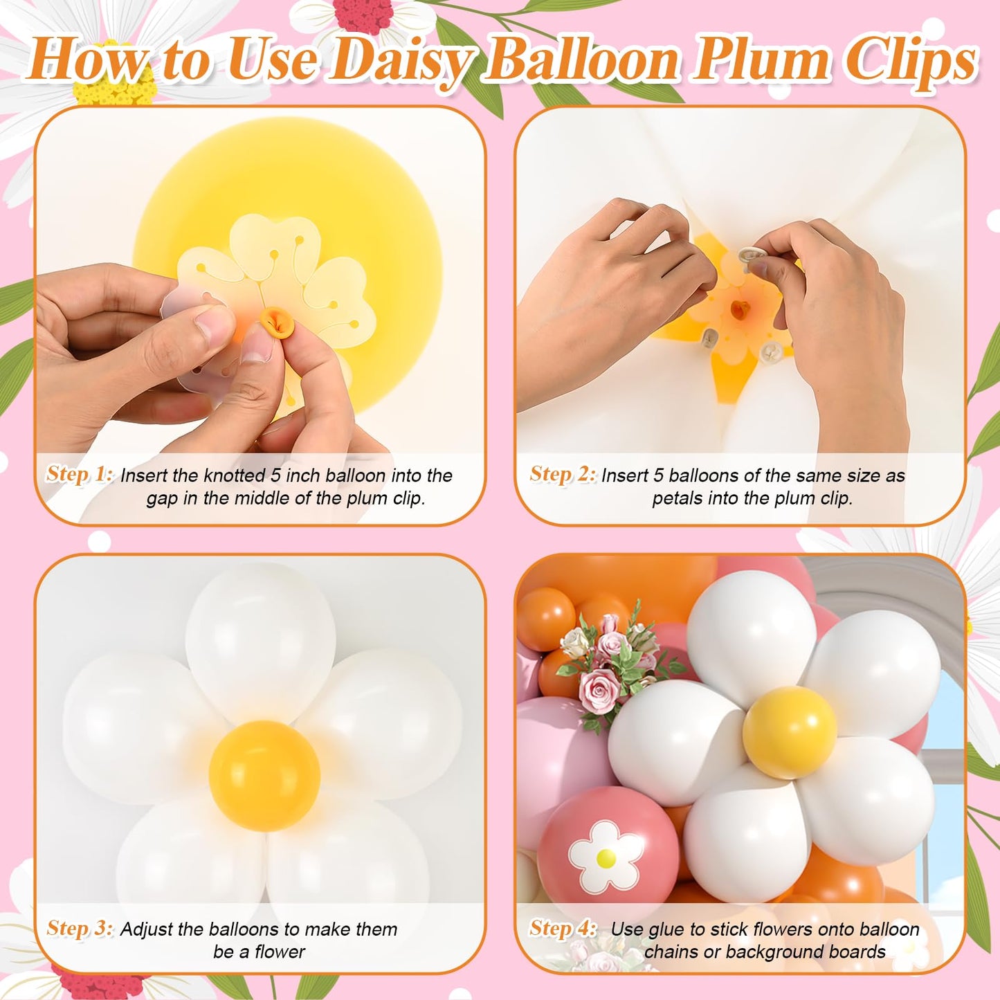 Daisy Balloon Garland Arch Kit,Retro Orange Yellow Pink Boho Balloon