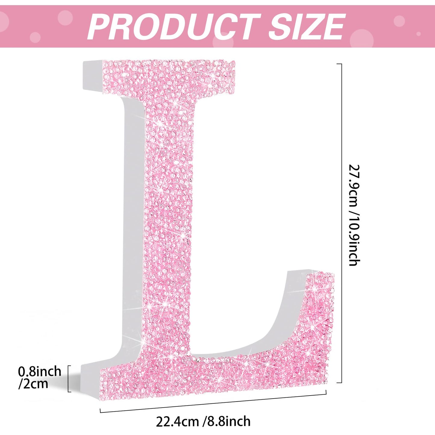 Qunclay Pink Crystal Diamond Letter Wall Decor, Glitter Wooden Bling