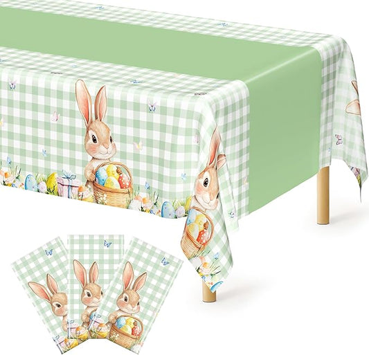 QZYL 3 Pack Easter Tablecloths, 54" x 108" Disposable Easter