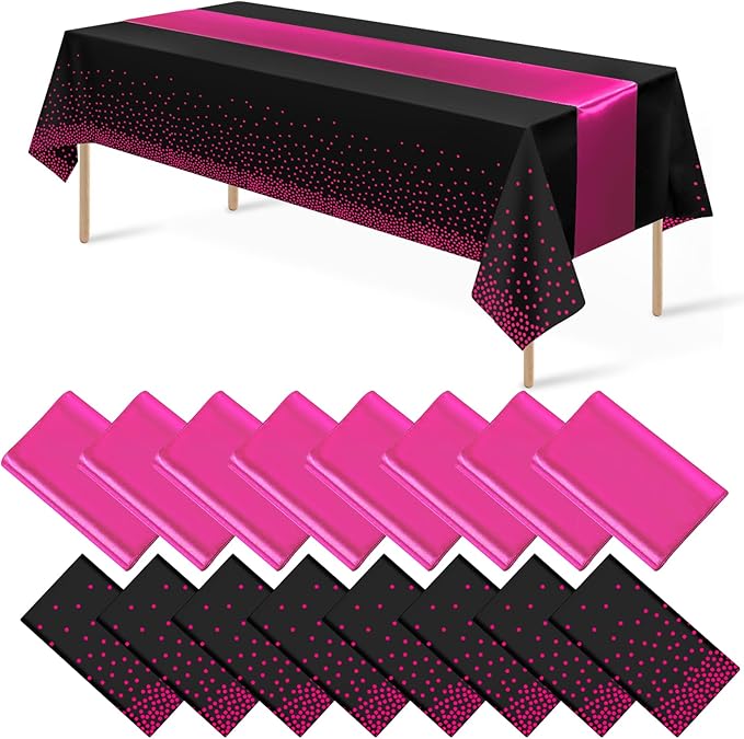 MASHAN 16Pack Disposable Plastic Party Tablecloths and Satin Table
