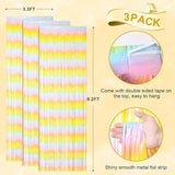 Voircoloria 3 Pack 3.3 x 8.2 ft Pastel Rainbow Foil Fringe Backdrop