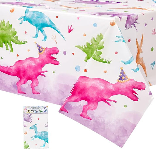 WERNNSAI Dinosaur Tablecloth - 1 Pack 54'' x 108'' Pink Dino Table