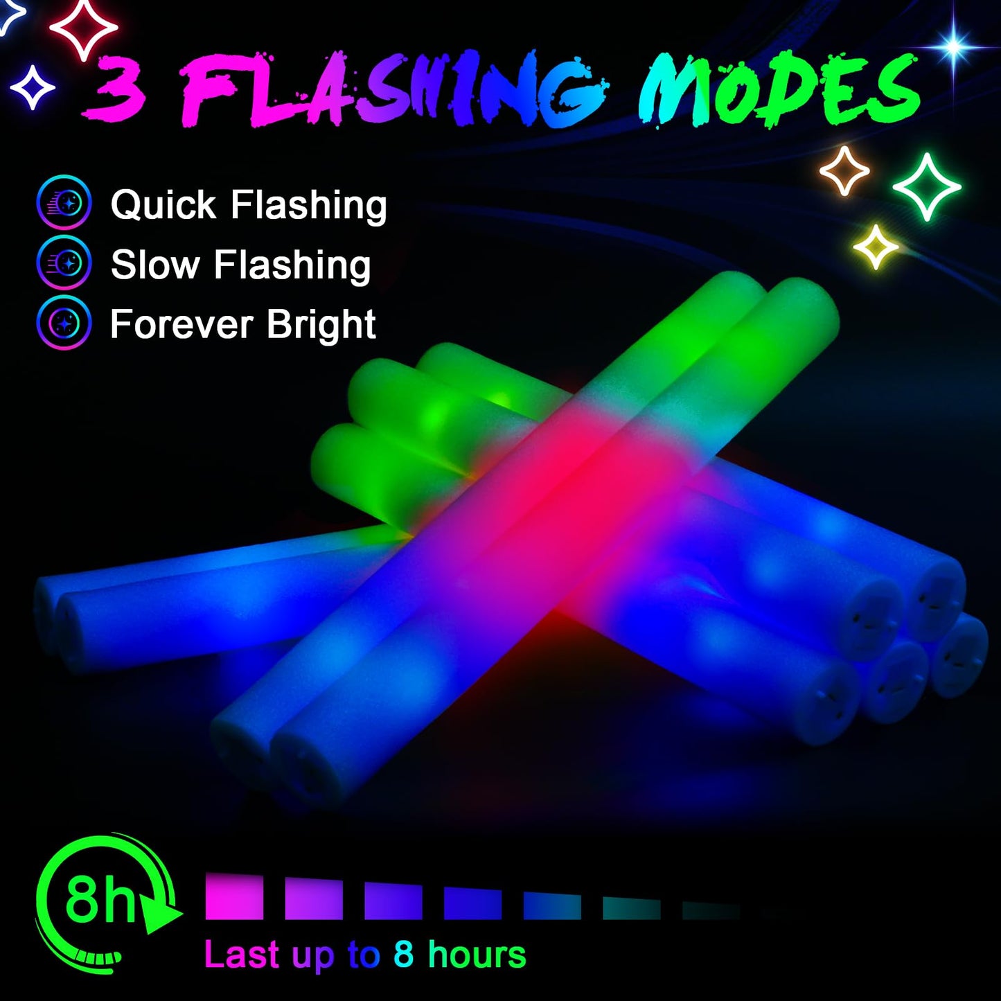 wellent 230 LED Foam Glow Sticks, Bulk Glow Sticks, Foam Light Up