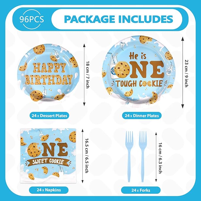 96Pcs Milk and Cookies 1st Birthday Decorations One Sweet Cookie