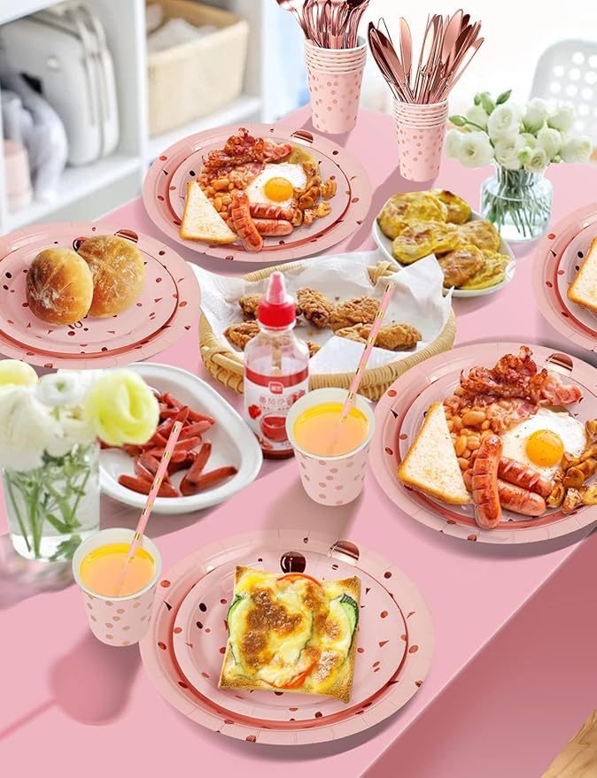 Birthday Party Tableware, 161 Pieces Pink and Rosegold Party