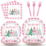 96Pcs Pink Christmas Trees Paper Plates and Napkins Xmas Watercolor
