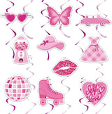 SOLDAY 20Pcs Pink Birthday Hanging Decorations Pink Girls Party Foil