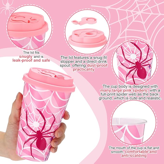 Yungyan 36 Sets Pink Spider Party Favors Goodie Cups with Lids and