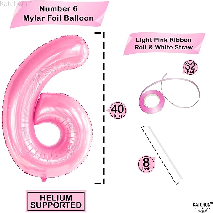 KatchOn, Giant Light Pink Number 6 Balloon - 40 Inch | 6 Balloon