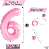 KatchOn, Giant Light Pink Number 6 Balloon - 40 Inch | 6 Balloon