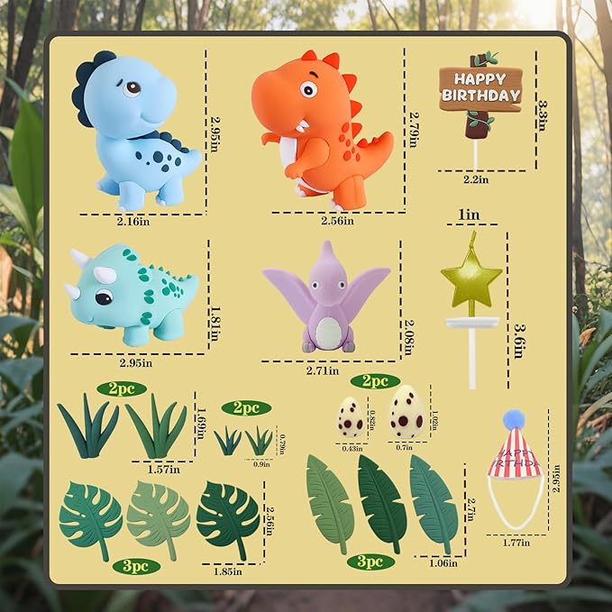 20pcs Dinosaur Cake Topper Set with Dinosaur Eggs Reusable Dinosaur