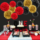 Red Black Gold Party Decorations Tissue Pom Poms 12pcs Game Night