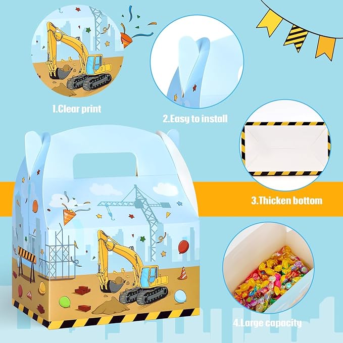 WERNNSAI 12 Pack Construction Party Boxes - Construction Birthday