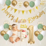 1st Birthday Decorations for Boys Girls Sage Green White Gold