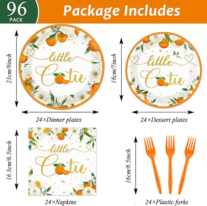 Little Cutie Baby Shower Decorations Plates And Napkins Orange