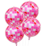 Disco Ball Balloons Pink 4PC,Foil Disco Balloons 22 Inch 4D Round Pink