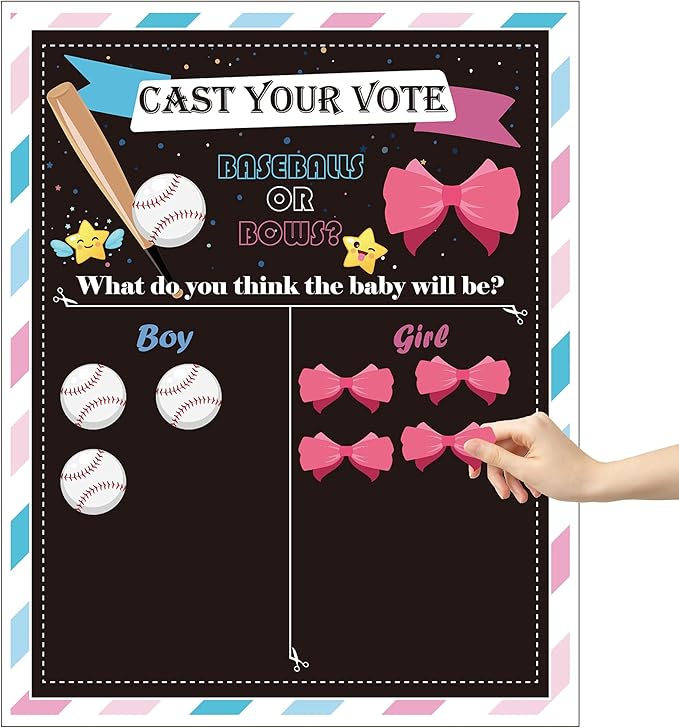 Baseball or Bows Gender Reveal Games for Guests Cast Your Vote