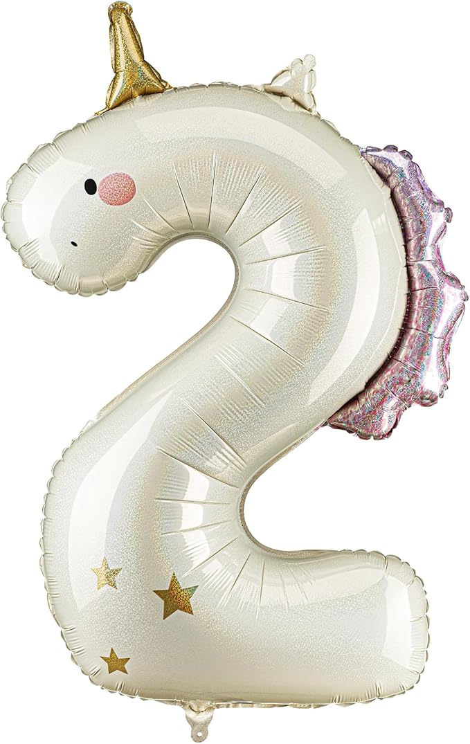 Unicorn Number 2 Balloon PartyDeco 36.5 Inch Pink & White