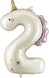 Unicorn Number 2 Balloon PartyDeco 36.5 Inch Pink & White