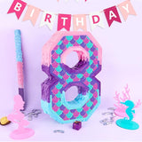 Mermaid Number 8 Pinata with Purple Pinata Stick Blindfold 8th