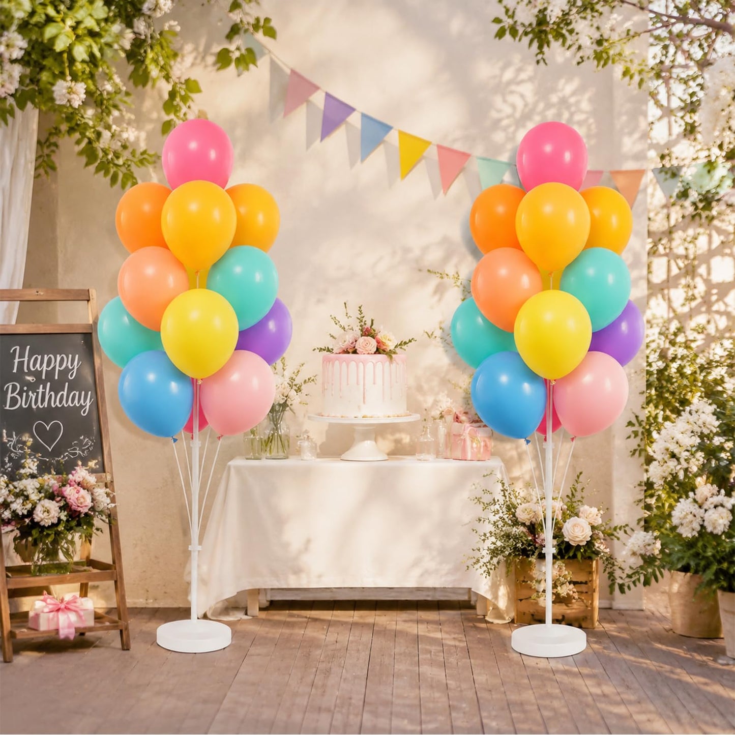 Tosuced Balloon Column Stand Kit,2 Sets of Assorted Rainbow Balloon