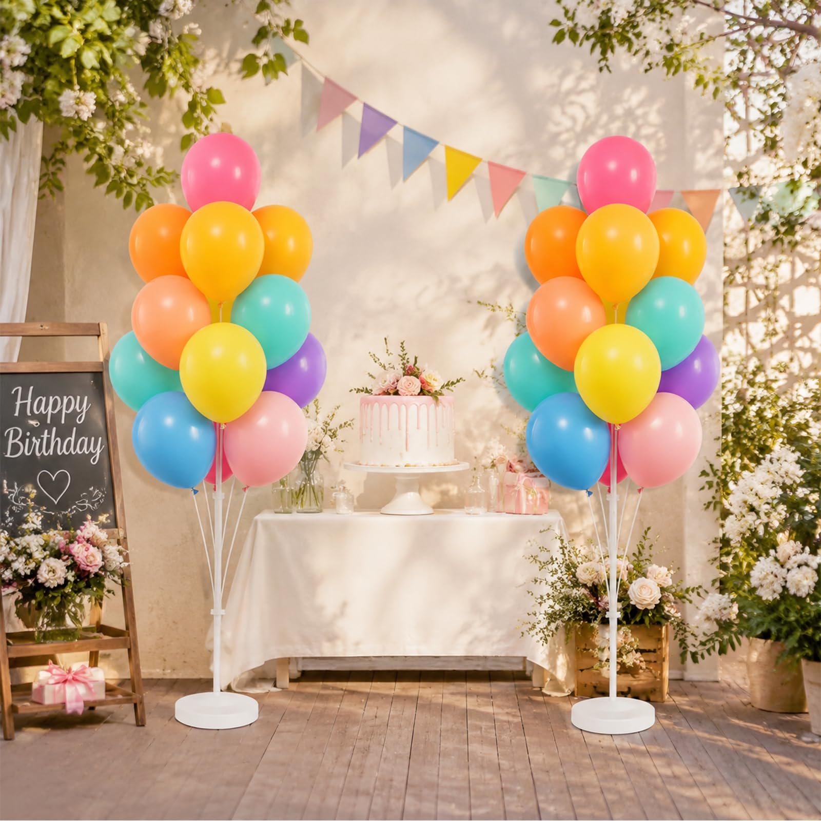 Tosuced Balloon Column Stand Kit,2 Sets of Assorted Rainbow Balloon