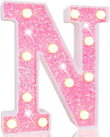 Pooqla LED Marquee Letter Lights, Pink Glitter Alphabet Sign Battery P