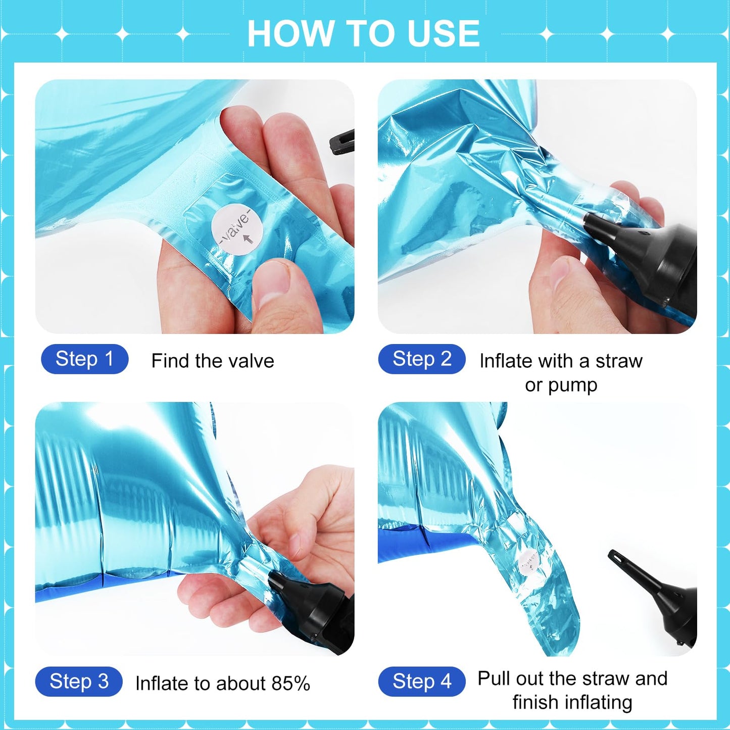 LightBlue and Blue Square Foil Balloons 25 Pcs Metallic LightBlue and