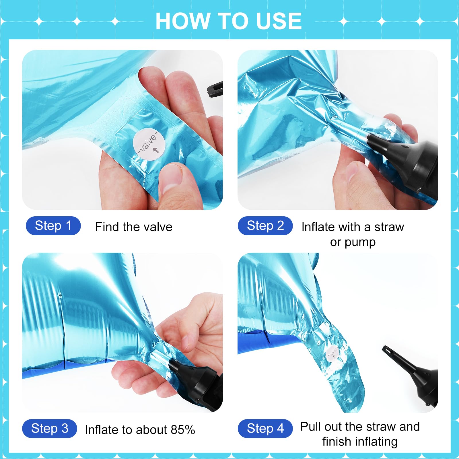 LightBlue and Blue Square Foil Balloons 25 Pcs Metallic LightBlue and