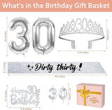 30th Birthday Decorations for Her Silver with 30th Birthday Sash and