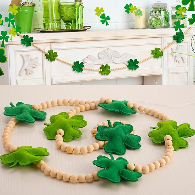 St Patricks Day Garland 3D Felt St Patricks Shamrock Banner with