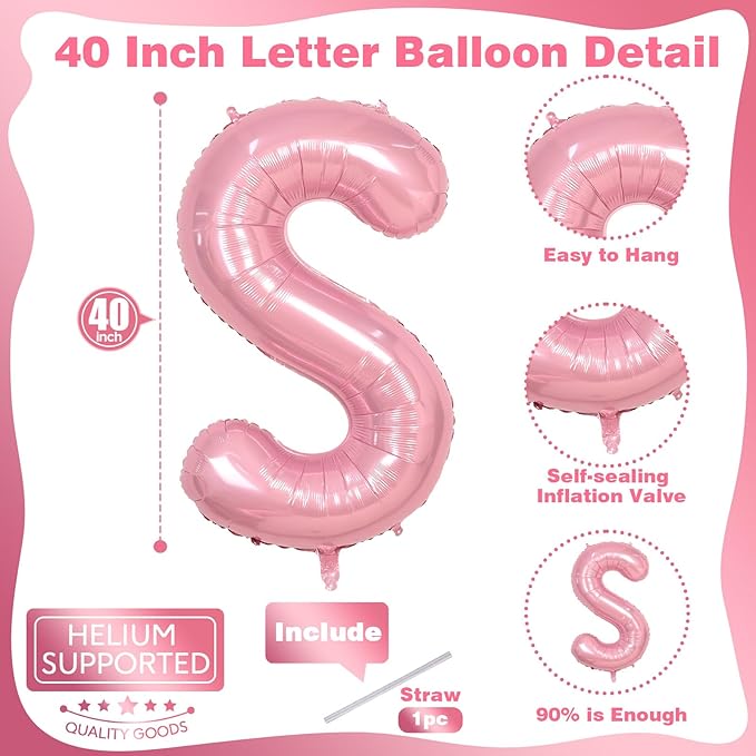 40 Inch Pastel Pink BIG SIS Letter Balloons, Pearl Pink BIG SIS