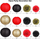 zilue Red and Black Party Decorations, Paper Lanterns and Pom Poms