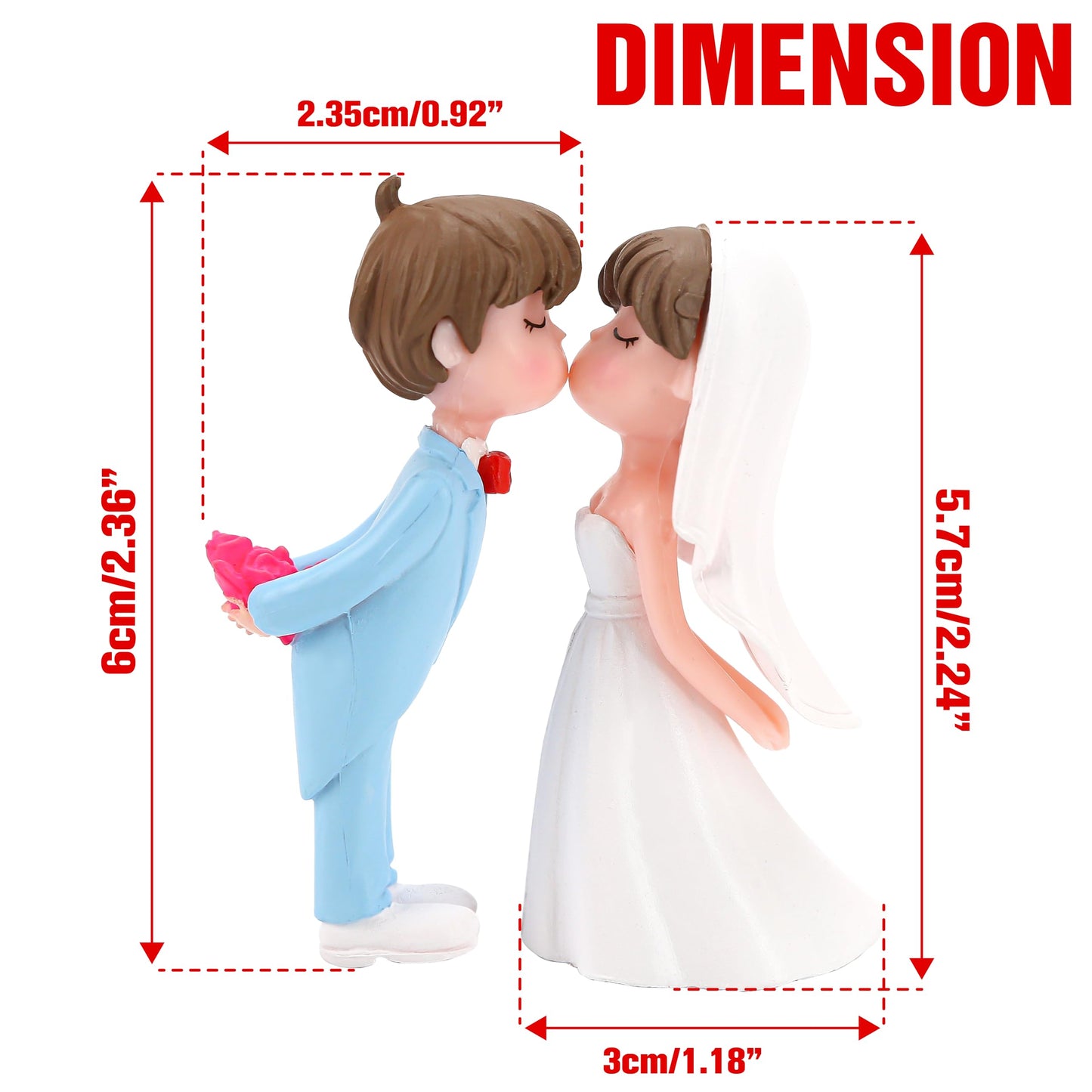 2.2" Wedding Cake Topper Bride Groom, Resin Couple Statue Decorative