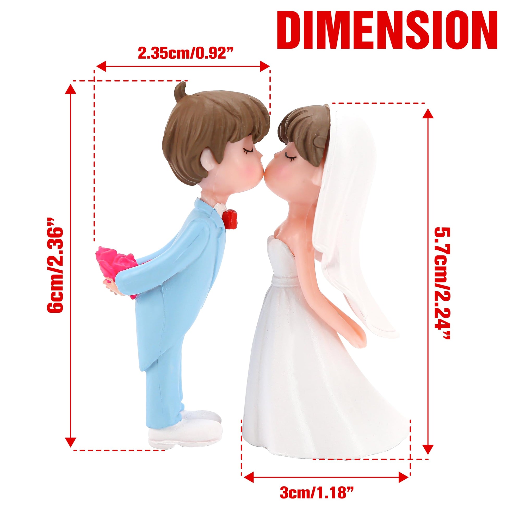 2.2" Wedding Cake Topper Bride Groom, Resin Couple Statue Decorative