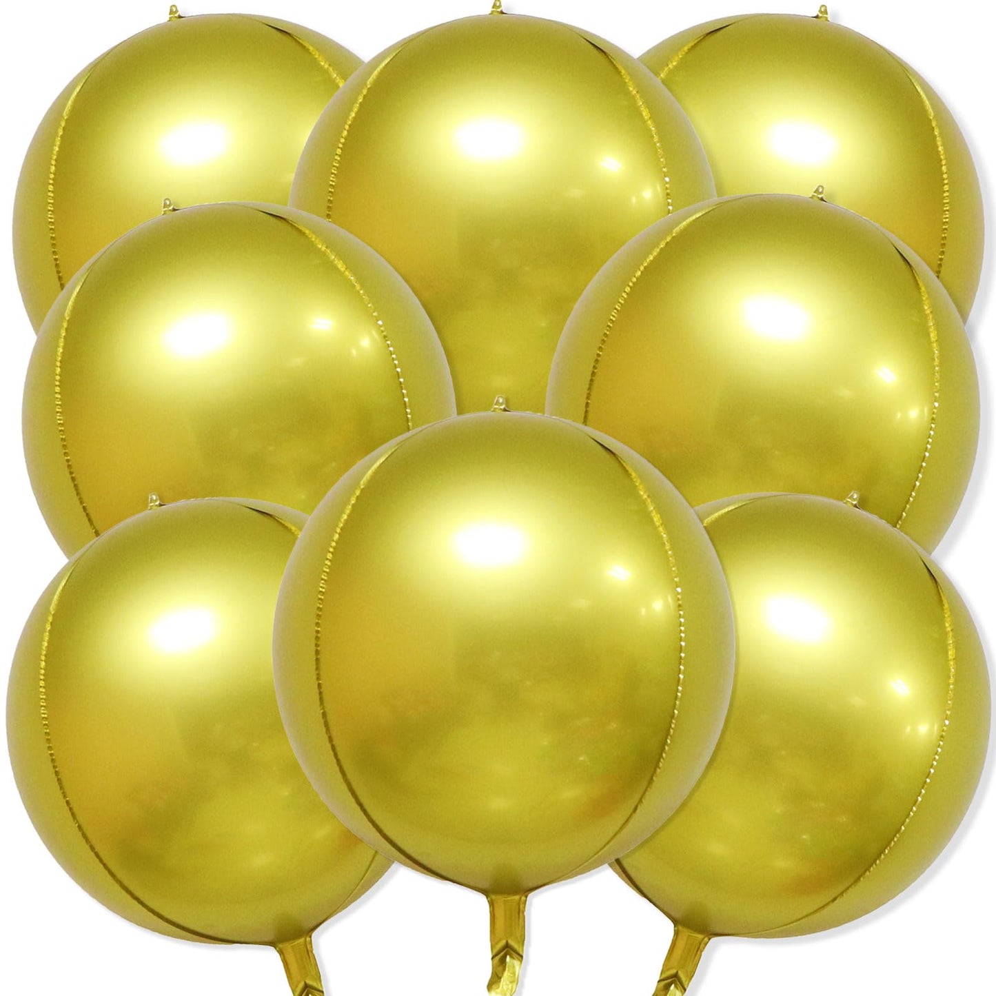 8 Pcs Gold Metallic Balloons, 22 Inch Large Big 4D Round Chrome Foil