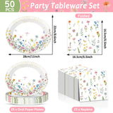 QOUBAI Wildflower Oval Plates and Napkins Floral Paper Platters