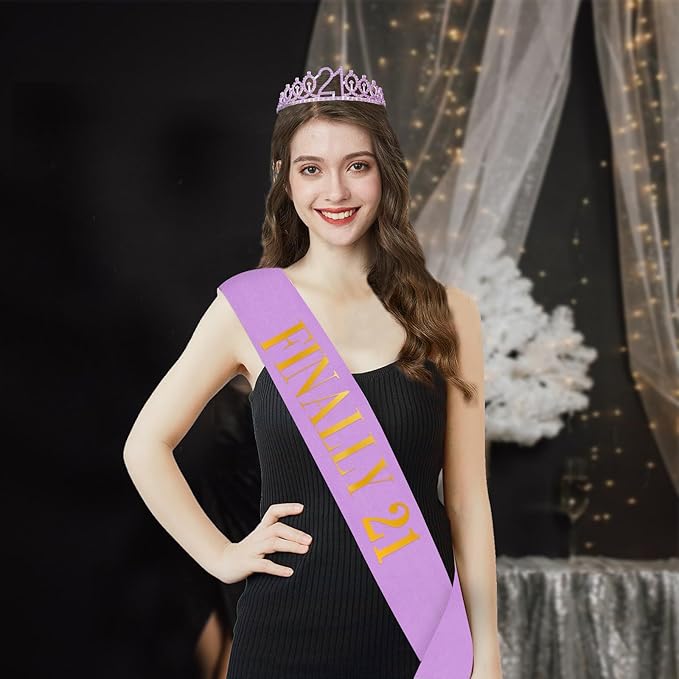 21st Birthday Decorations for Her Purple with 21st Birthday Sash and