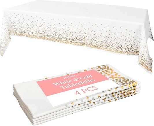 Prestee White and Gold Tablecloths, 4pk, 54x108 Inches - Party Table
