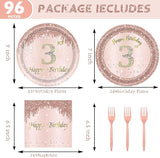 24 Sets 3rd Rose Gold Birthday Party Decrations for Girls 3 Birthday