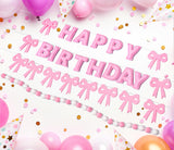 Pre-Strung Pink Bow Birthday Decorations, Reusable Coquette Party