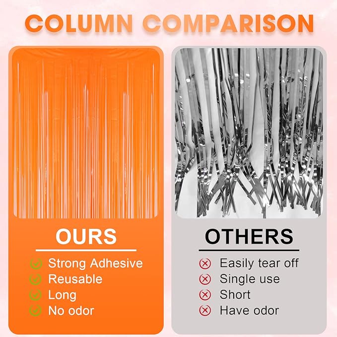 Voircoloria 4 Pack Orange Foil Fringe Backdrop Curtains, Tinsel