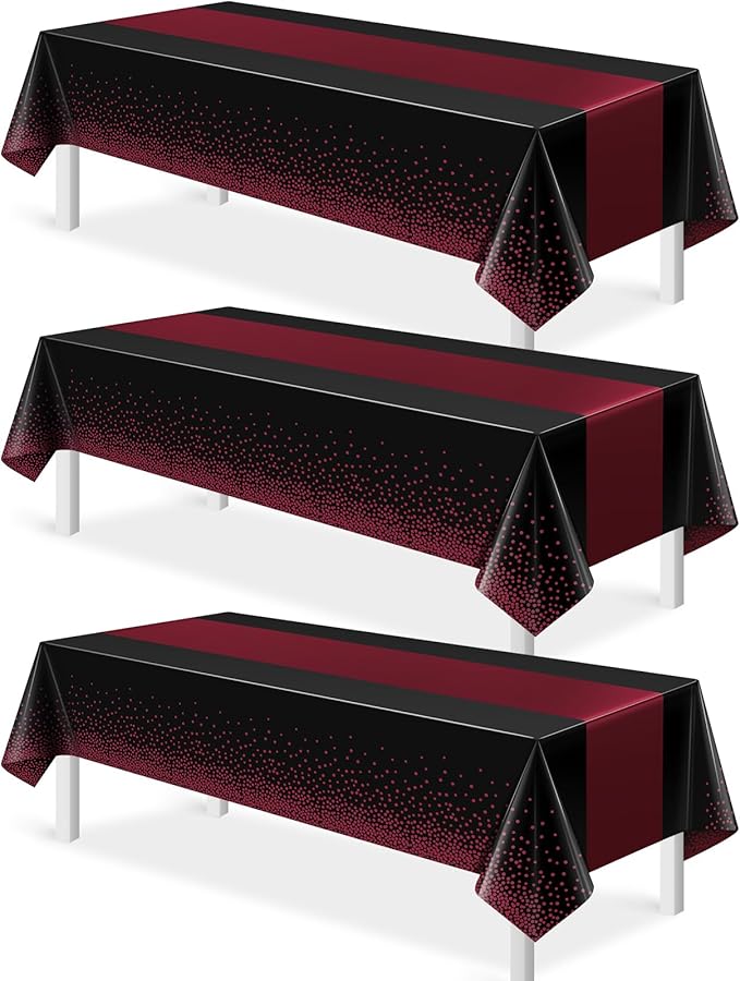 3Pcs Black and Maroon Tablecloth Party Decorations,Plastic Black