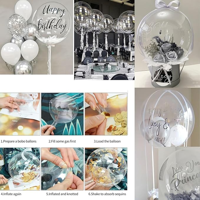 KARLURE White Silver Balloon Arch Kit Garland with Grey Clear