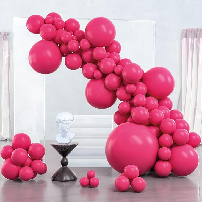 PartyWoo Hot Pink Balloons 100 pcs Different Sizes of 36 18 12 10 5